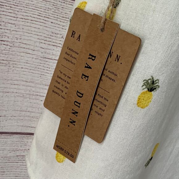 Rae Dunn Women's Linen Pineapple Print Button Up Shirt Short Sleeve Collar Large - Picture 11 of 16